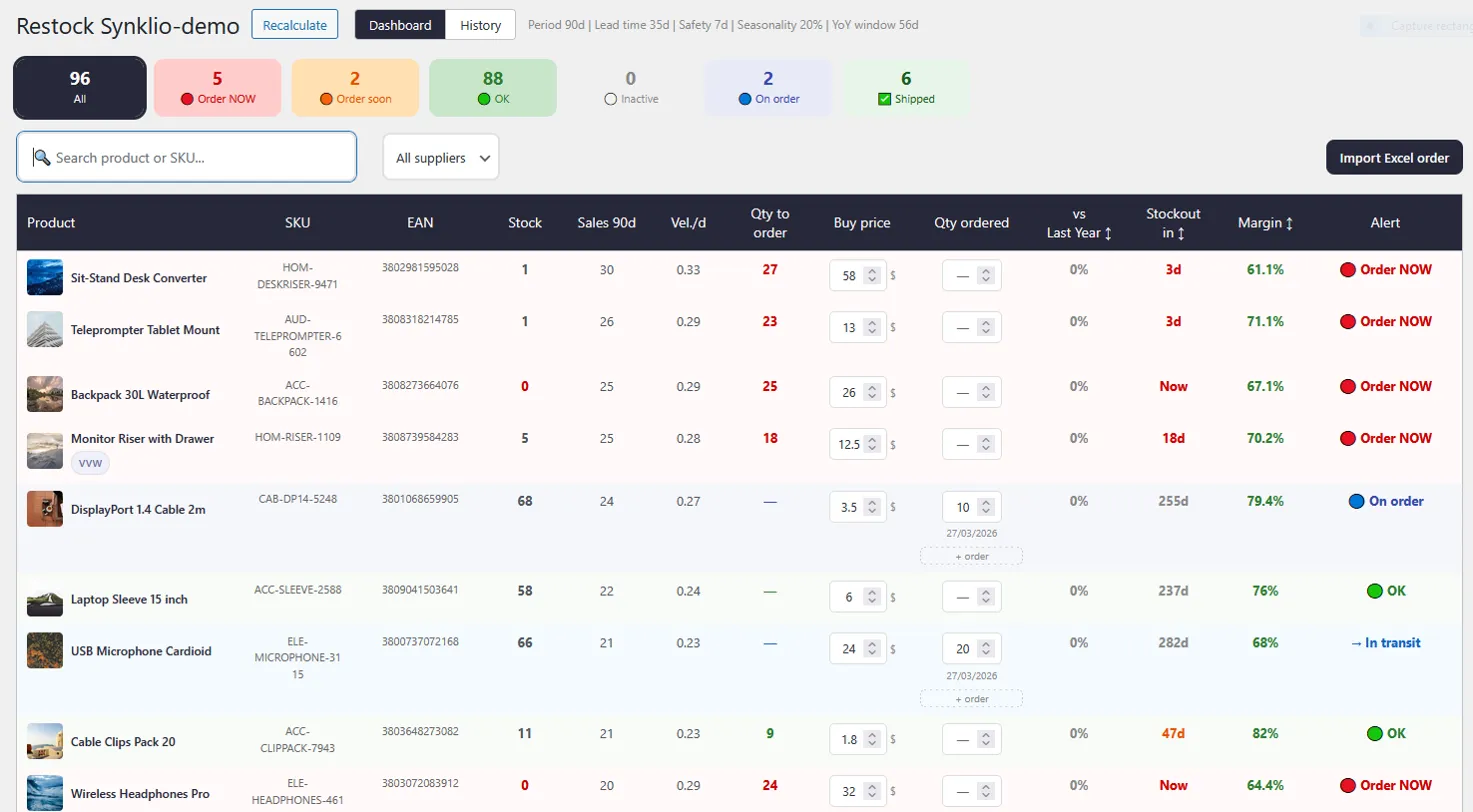 StoknGo Restock Dashboard