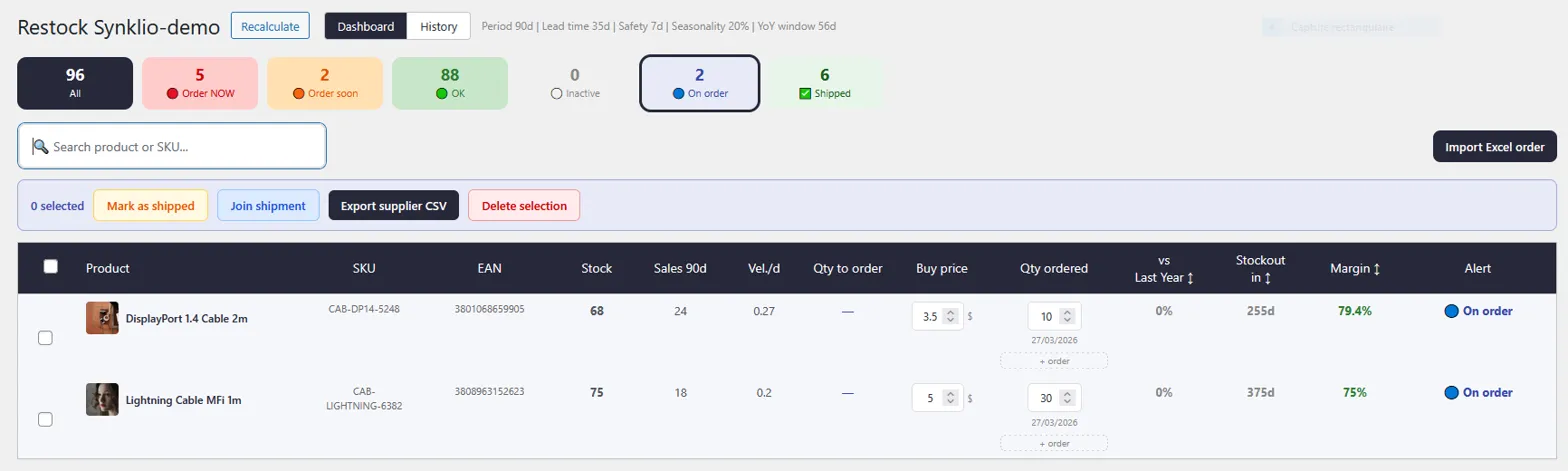 On order tracking
